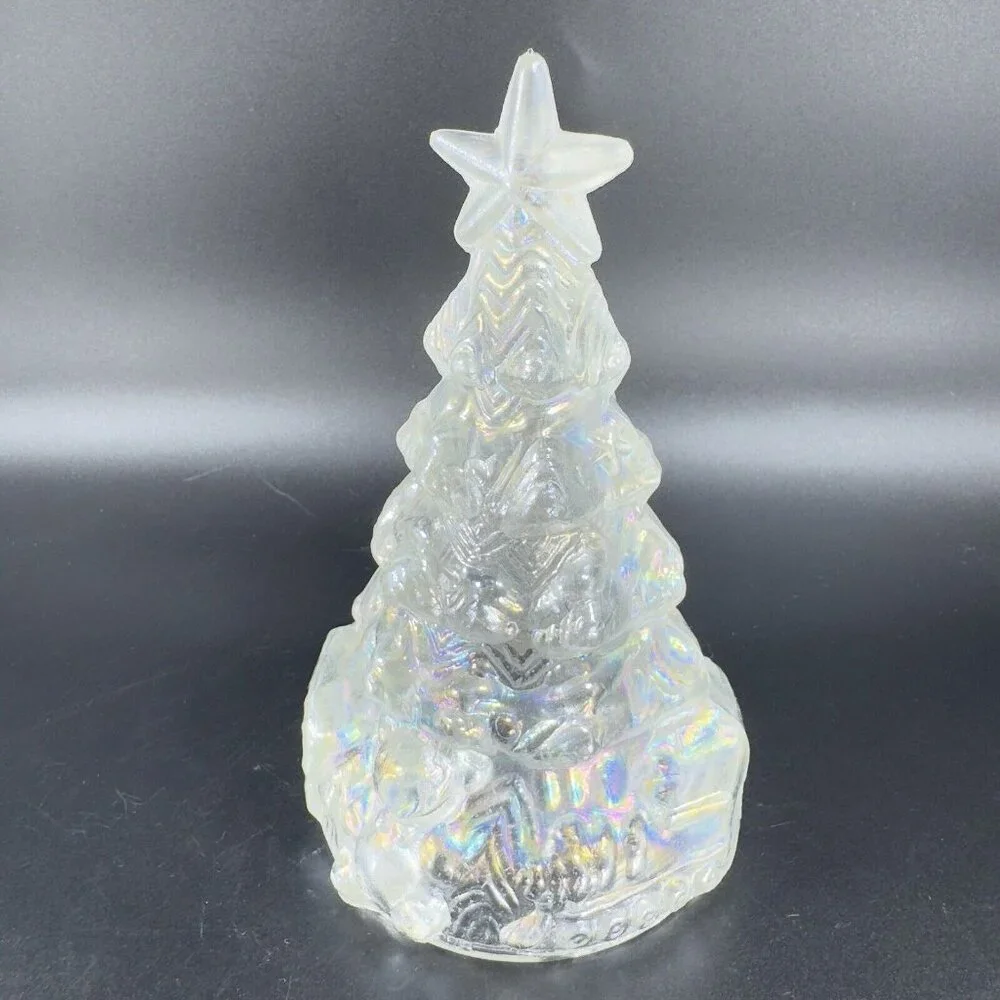 Vintage 1980s White Iridescent Glass Christmas Tree Hollow‎ Figurine Decor VTG